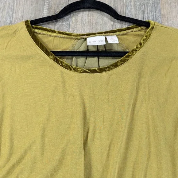 Chicos Top Womens Large Green Velvet Contrast Long Sleeve Casual Lightweight - Picture 3 of 10
